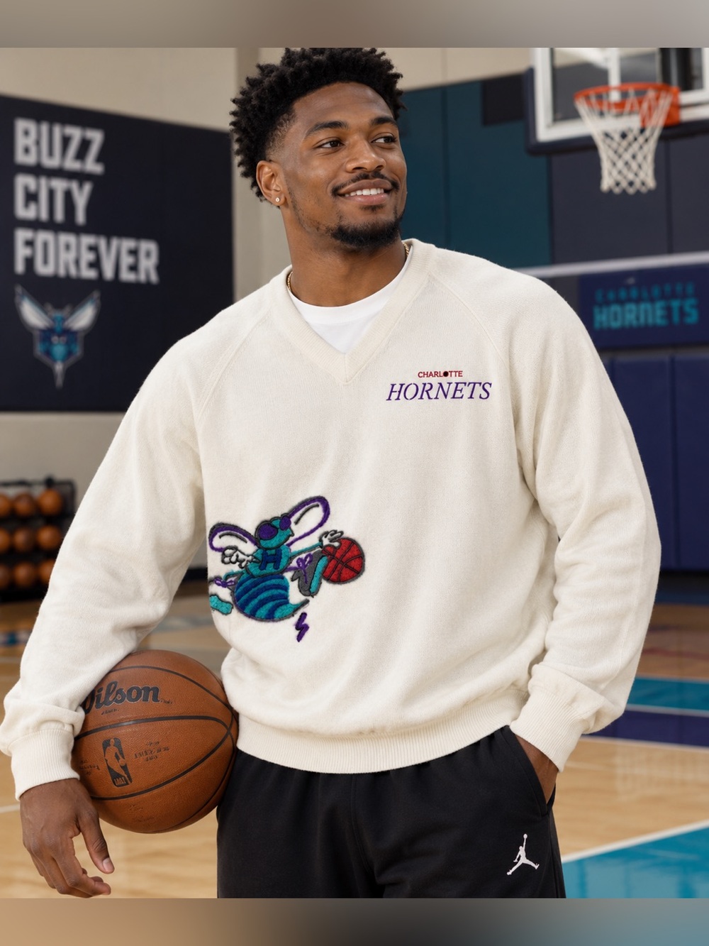 Vintage Charlotte Hornets Sweater XXL Pickering Made USA NBA Basketball 90s